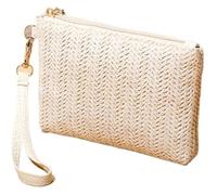 DXZXDJIU Pochette da Polso in Paglia Intrecciata da Donna alla Moda - Portafoglio da Spiaggia Estivo for l'uso Quotidiano(Beige)