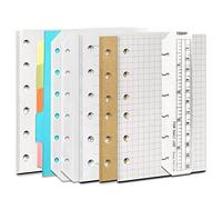 DY.2ten Set di ricariche per quaderni a 6 fori, formato A7, fogli di carta a griglia + carta a righe + carta kraft + carta vuota sfusa, 180 fogli + tasche per raccoglitori con cerniera A7