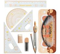 DY.2ten Set Geometria per Studenti, Geometry Compasso Set, Math Geometry Kit, Goniometro, Compasso,Righelli, con Scatola Infrangibili, Squadrette da Disegno 45 e 60, Elementare, 7 Pezzi