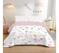 dyausi Trapuntino Primaverile Matrimoniale, Trapunta Leggera 240x260 cm 3 Pezzi, Piumino Estivo Matrimoniale con 2 Federa 50x80 cm, Trapunta Double Face Amore Cuore, Rosa