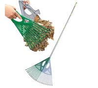 Dybnuhoc Rastrello per foglie, manico lungo e largo ed ergonomico, rastrello da giardino resistente, per giardino, arbusti, paesaggi, esterni, campeggio, camomilla, superficie autunnale, pulizia