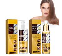 Dyceittdia 2pcs Cura dei Capelli al Collagene, 100ml Shampoo al Collagene e 50ml Olio per il Trattamento dei Capelli al Collagene, Migliora l'effetto Crespo, le punte Secche e le Doppie Punte,hair1