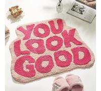 DyeFury You Look Good - Tappetino da bagno rosa, grazioso tappeto da bagno per ragazze divertente divertente e funky tappeto per camera da letto rosa preppy decorazione per il bagno Hello Beautiful