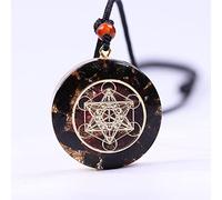 DYFUHO Orgone Metatron Cube Merkaba Necklace a Pendente, Cristalli Om Pende di orgonite, Collana di Chakra orgonite per Protezione EMF (Nero, Regolabile a Catena)