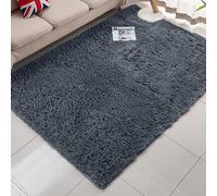 DYINDUN Tappeto Morbido Salotto 100 x 120 cm Antiscivolo Morbido e Soffice Tappeti Soffici Monocromatico per Soggiorno, Camera da Letto, Cucina e Corridoio, Grigio Scuro