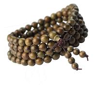 DYLYMX 108 braccialetti in legno di sandalo naturale con perline da 8 mm, braccialetto tibetano buddista verde in legno di sandalo mala per preghiera meditazione collana elastica avvolgente, Legno