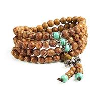 DYLYMX 108 braccialetti in legno naturale con perline da 8 mm, braccialetto tibetano buddista Mala per preghiera meditazione collana elastica