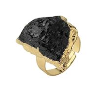 DyLyz Anelli in pietra di tormalina nera irregolare Boho anelli geometrici fatti a mano vintage con chakra pietre preziose naturali cristalli pietre portafortuna anelli regolabili per feste e v