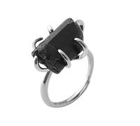DyLyz Boho Claws Prong Sett Anelli in pietra di tormalina nera Vintage fatti a mano Anello in pietra grezza Chakra Anello in cristallo naturale regolabile Anelli con pietra portafortuna per fes