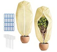 DYMHQ Set di 2 coperture antigelo per piante, 80 x 100 cm, con apertura | Giallo chiaro, con apertura, per alberi e fioriere, con etichette, copertura protettiva per piante, protezione antigelo per