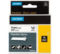 DYMO 18488 Rhino Nastro Flessibile In Nylon 12mm x 3.5m Nero Su Bianco