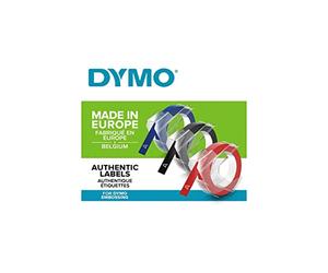 DYMO 3D Nastro Etichette a Rilievo Autoadesive | Rotoli da 9 mm x 3 m | stampa bianca su nerorosso e blu |Per DYMO Omega e Junior etichettatrice a rilievo| Confezione da 3