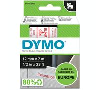DYMO Authentic D1 Labels Red Print on White Tape 12 mm x 7 m