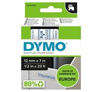 Dymo D1 Etichette Autoadesive per Stampanti LabelManager, Rotolo da 12 mm x 7 m, Stampa Blu su Trasparente, 1 Pezzo S0720510