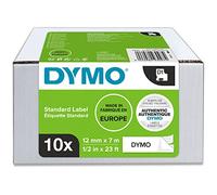 Dymo D1 Etichette Autoadesive per Stampanti LabelManager, Rotolo da 12 mm x 7 m, Stampa Nero su Bianco, 10 Pezzi