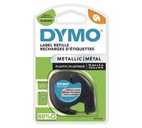 Dymo LetraTag etichette multiuso autoadesivo in plastica, rotolo da 12 mm x 4 m, stampa nera su argento metallico, S0721750