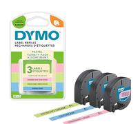 DYMO LetraTag etichette originali confezione valore con etichette pastello in plastica | 12 mm x 4 m | verde pistacchio, azzurro e rosa | LT etichette autoadesive per etichettatrice LetraTag | 3 pz