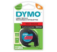 Dymo LetraTag etichette originali in plastica | rotolo da 12 mm x 4 m | stampa nera su rosso | LT etichette autoadesive per etichettatrice LetraTag | 1 pezzo