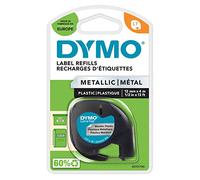 Dymo LetraTag etichette originali metallico autoadesiva - rotolo da 12 mm x 4 m - stampa nera su argento metallico - LT etichette autoadesive per etichettatrice LetraTag - 1 pezzo