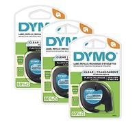 DYMO LT Nastro per etichettatrice LetraTag, stampa nera su etichette trasparenti, rotoli da 1/2 pollici x 13 piedi, 3 pezzi