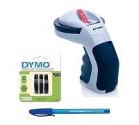 Dymo Omega Embossing Label Maker & Dymo Authentic Embossing Label Tape (S0847730) | Rotoli da 9 mm x 3 m | Stampa bianca su nero | 3 pezzi e penna PaperMate