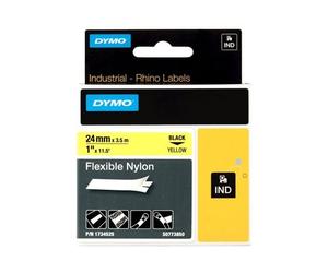 Dymo Rhino nastro IND, Nylon 24 mm x 3,5 m nero su giallo per 1734525