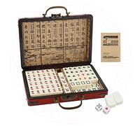Dyna-Living - Set Majong cinese, struttura solida, facile da leggere, gioco Mah Jongg, 144 pezzi, 2 dadi e custodia in pelle, set completo di giochi Majong per viaggi e feste in famiglia