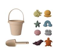 Dynaeuty Set di giocattoli da spiaggia, 10 pezzi, secchio di sabbia e forme di animali, vanga, giocattolo in silicone per sabbiera, giardino o spiaggia, bambini dai 1 2 3 anni (beige)