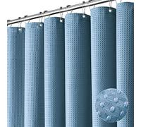 Dynamene - Tenda da doccia in tessuto blu, con trama a nido d'ape, tenda da bagno resistente di lusso per hotel, 256GSM, set con 12 ganci in plastica, 72x72, blu luna