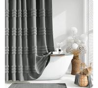 Dynamene Tenda da doccia in tessuto grigio antracite, tenda da doccia in ciniglia trapuntata a righe per bagno, moderna fattoria shabby chic, impermeabile, con gancio, lavabile in lavatrice, 182 x 183