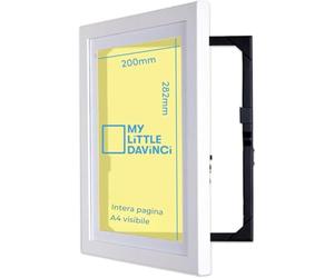 Dynamic Frames My Little DaVinci Cornice A4 Bianca in Legno, Modello con Apertura Frontale e Spazio fino a 50 Fogli, Supporto da Parete per Disegni Bambini, Immagini, Arredo Casa