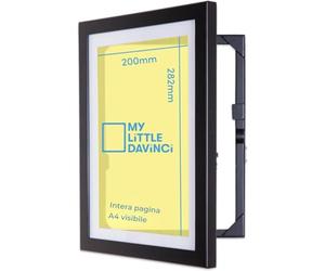Dynamic Frames My Little DaVinci Cornice A4 Nera in Legno, Modello con Apertura Frontale e Spazio fino a 50 Fogli, Supporto da Parete per Disegni Bambini, Immagini, Arredo Casa