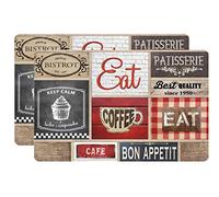 Dynamic24 - Tovaglietta all'americana Coffee Shop, in plastica, lavabile, Plastica, multicolore, 2 pezzi