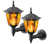 Dynaming Confezione da 2 lanterne da parete a energia solare per esterni, luci a LED a fiamma tremolante, accensione e spegnimento automatico, impermeabili per garage, scale, patio, portico, cortile