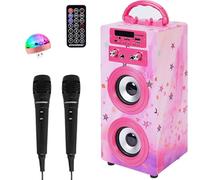 DYNASONIC Macchina Karaoke Portatile, 2 Microfoni, Altoparlante Bluetooth, Luci, Lettore USB e SD (025-15 lights)