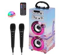 DYNASONIC Macchina Karaoke Portatile, 2 Microfoni, Altoparlante Bluetooth, Luci, Lettore USB e SD (025-17 lights)