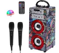 DYNASONIC Macchina Karaoke Portatile, 2 Microfoni, Altoparlante Bluetooth, Luci, Lettore USB e SD (025-21 lights)