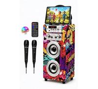 DYNASONIC Macchina Karaoke Portatile, 2 Microfoni, Altoparlante Bluetooth, Design unico ed esclusivo, Luci, Lettore USB e SD (025-12 lights)