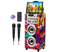 DYNASONIC Macchina Karaoke Portatile, 2 Microfoni, Altoparlante Bluetooth, Design unico ed esclusivo, Luci, Lettore USB e SD (025-12 lights)