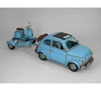DynaSun Auto Car 2204E-8855 con rimorchio e moto, 34 cm, in metallo, stile vintage, collezione vintage vintage