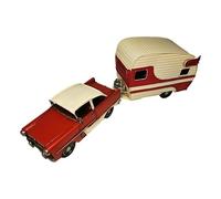 DynaSun Modellino Auto con Roulotte d’Epoca Vintage in Metallo, da Collezione in Stile Retro Antico in Scala con Lunghezza 42 cm