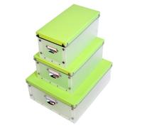 DynaSun YA0725 Set Scatole Plastica Porta Oggetti, Rinforzi Metallo, Trasparente, Verde, 3 Pezzi