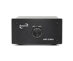 Dynavox AMP-S MKII - Commutatore amplificatore e scatola in metallo, per amplificatori stereo e surround, collegamento tramite spina a banana o connettore a clip, colore: Nero