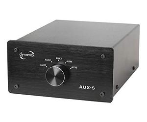 Dynavox AUX-S - Commutatore di prolunga in ingresso in metallo con 5 ingressi RCA, per amplificatori stereo e surround, colore: Nero