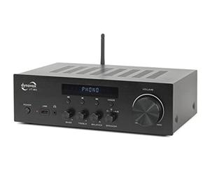 Dynavox VT-90 amplificatore stereo compatto, terminali di connessione a vite per 4 altoparlanti, telecomando, ingresso phono, trasmissione BT, nero