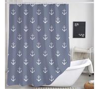 DYNH Tenda da doccia in tessuto con ancora nautica per bagno, blu e bianco, set di tende da doccia decorative, accessori decorativi per WC, ganci inclusi, 182,9 x 182,9 cm
