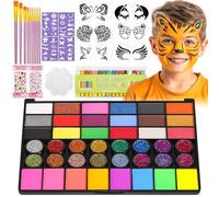 Dynozim Kit di pittura per il viso per bambini con stencil, 42 colori non tossici per il viso con 16 crayons, 6 stencil per pittura viso, 40 stencil per bambini e Halloween