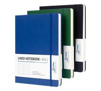 Dynta Diario a righe formato A4, confezione da 3 quaderni in pelle con copertina rigida, 21,6 x 27,9 cm, 200 pagine/100 fogli, grandi taccuini per lavoro, diari, prendere appunti (nero, verde, blu)