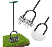 DYONDER Aeratore manuale 2026 con taglierino sostituibile, carico a molla automatico per sporco e terreno sciolto, aeratore in metallo regolabile in altezza (due kit
