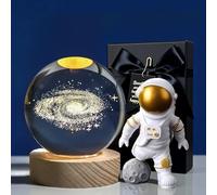 DYOUen Sfera di cristallo 3D luce notturna USB creativa scena notturna sistema solare via lattea lampada LED colorata sfera di vetro con base in legno per ragazzi e ragazze decorazione (galassia)